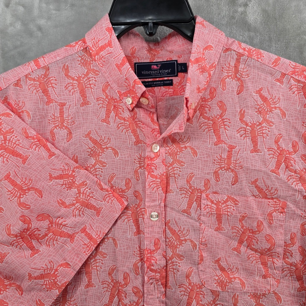 Vineyard Vines Mens L Shirt Pink Lobster Slim Fit Murray Button Down